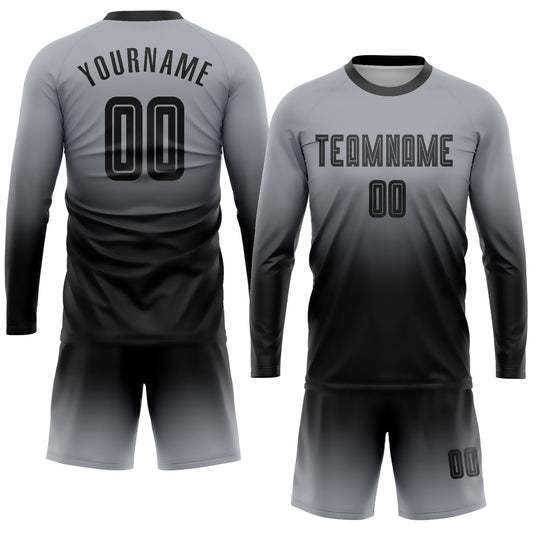 Custom Gray Black Sublimation Long Sleeve Fade Fashion Soccer Uniform Jersey - Sky-Custom