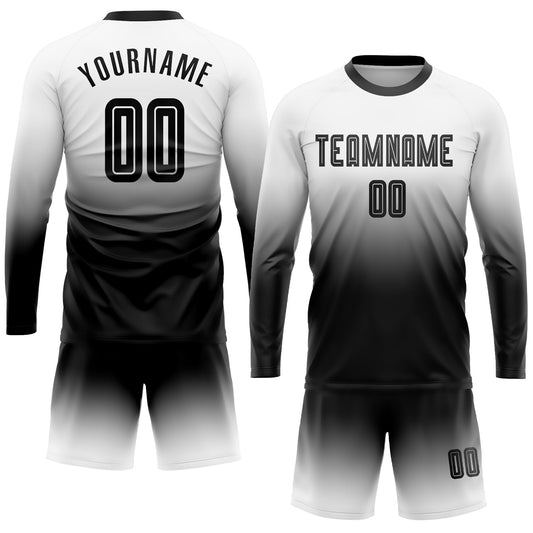 Custom White Black Sublimation Long Sleeve Fade Fashion Soccer Uniform Jersey - Sky-Custom