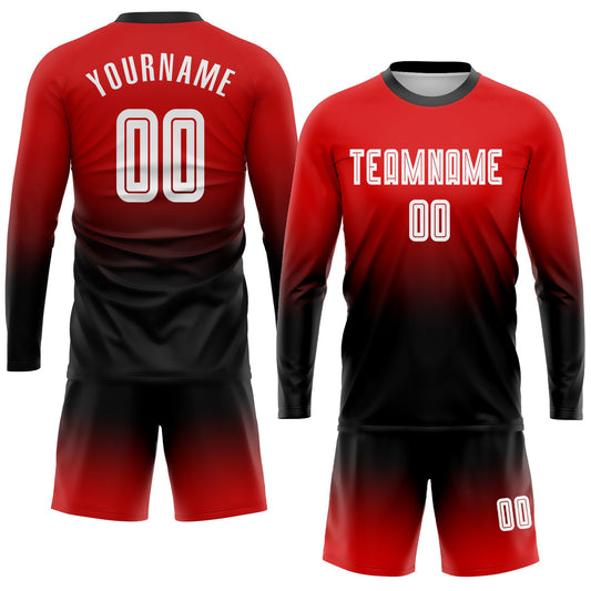 Custom Red White-Black Sublimation Long Sleeve Fade Fashion Soccer Uniform Jersey - Sky-Custom