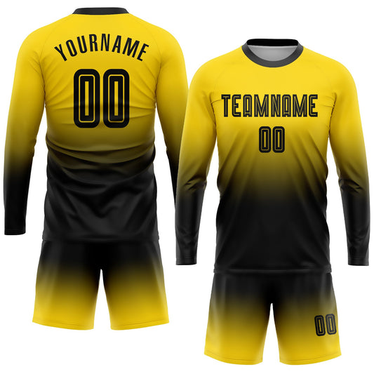 Custom Gold Black Sublimation Long Sleeve Fade Fashion Soccer Uniform Jersey - Sky-Custom