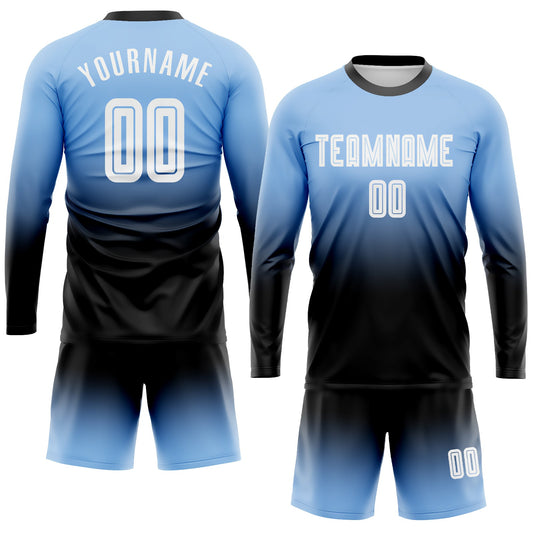 Custom Light Blue White-Black Sublimation Long Sleeve Fade Fashion Soccer Uniform Jersey - Sky-Custom