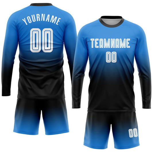 Custom Powder Blue White-Black Sublimation Long Sleeve Fade Fashion Soccer Uniform Jersey - Sky-Custom