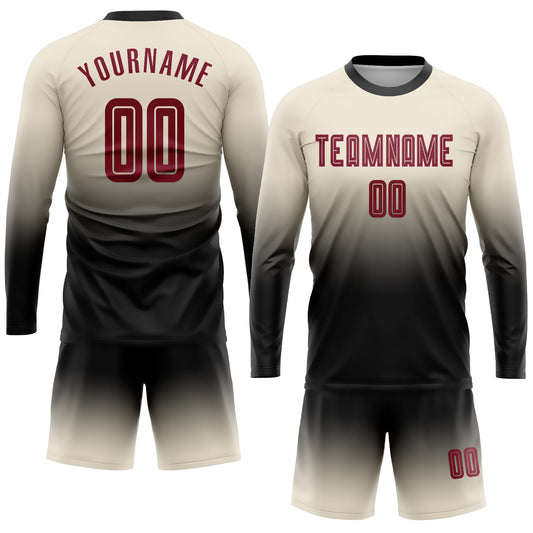Custom Cream Crimson-Black Sublimation Long Sleeve Fade Fashion Soccer Uniform Jersey - Sky-Custom