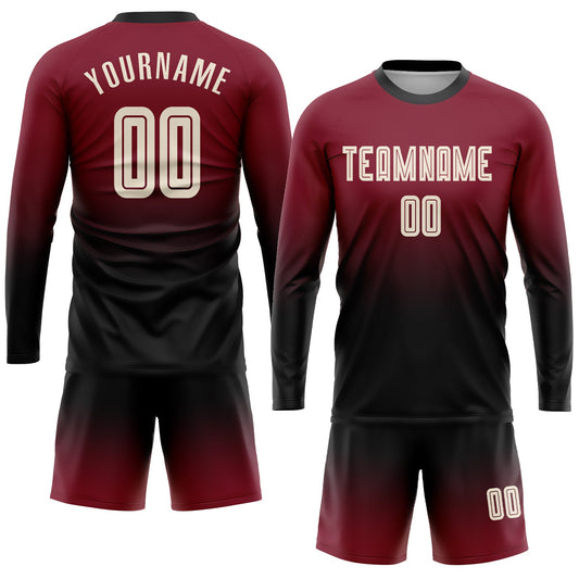 Custom Crimson Cream-Black Sublimation Long Sleeve Fade Fashion Soccer Uniform Jersey - Sky-Custom
