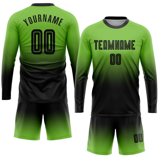Custom Neon Green Black Sublimation Long Sleeve Fade Fashion Soccer Uniform Jersey - Sky-Custom