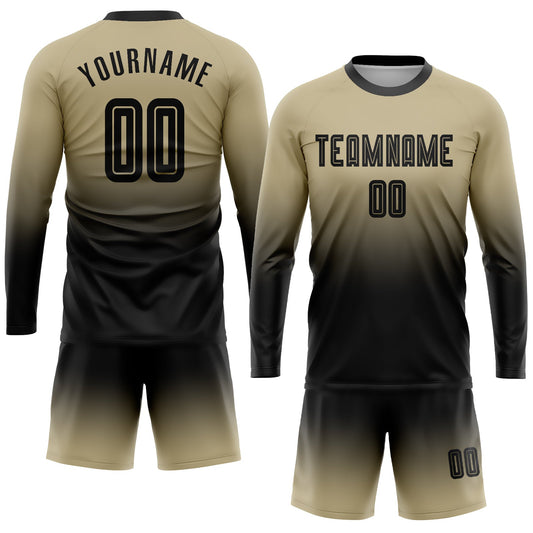 Custom Vegas Gold Black Sublimation Long Sleeve Fade Fashion Soccer Uniform Jersey - Sky-Custom