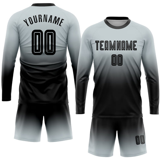 Custom Silver Black Sublimation Long Sleeve Fade Fashion Soccer Uniform Jersey - Sky-Custom