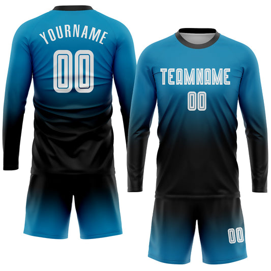 Custom Panther Blue White-Black Sublimation Long Sleeve Fade Fashion Soccer Uniform Jersey - Sky-Custom