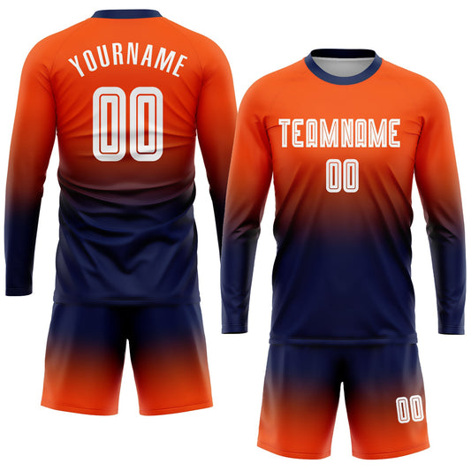 Custom Orange White-Navy Sublimation Long Sleeve Fade Fashion Soccer Uniform Jersey - Sky-Custom