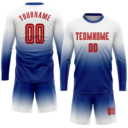 Custom White Red-Royal Sublimation Long Sleeve Fade Fashion Soccer Uniform Jersey - Sky-Custom