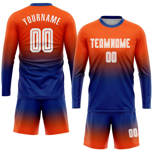 Custom Orange White-Royal Sublimation Long Sleeve Fade Fashion Soccer Uniform Jersey - Sky-Custom