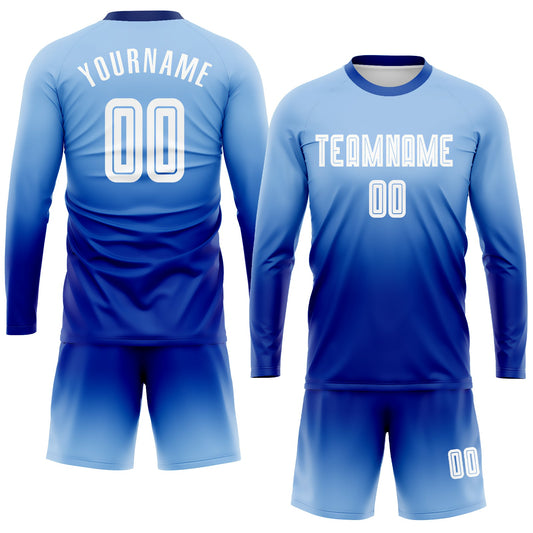 Custom Light Blue White-Royal Sublimation Long Sleeve Fade Fashion Soccer Uniform Jersey - Sky-Custom