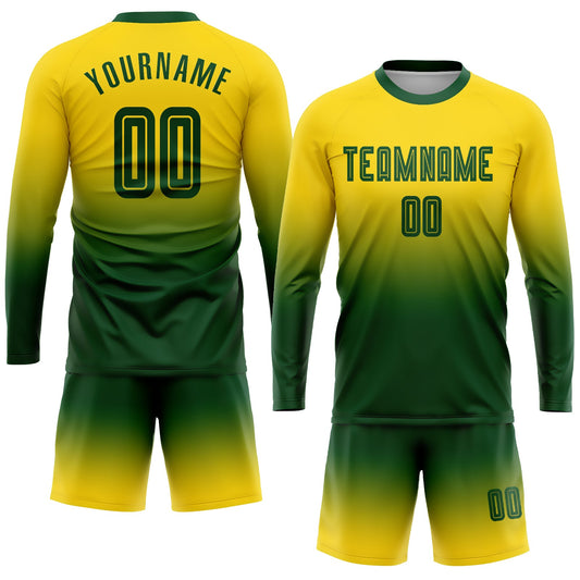 Custom Gold Green Sublimation Long Sleeve Fade Fashion Soccer Uniform Jersey - Sky-Custom