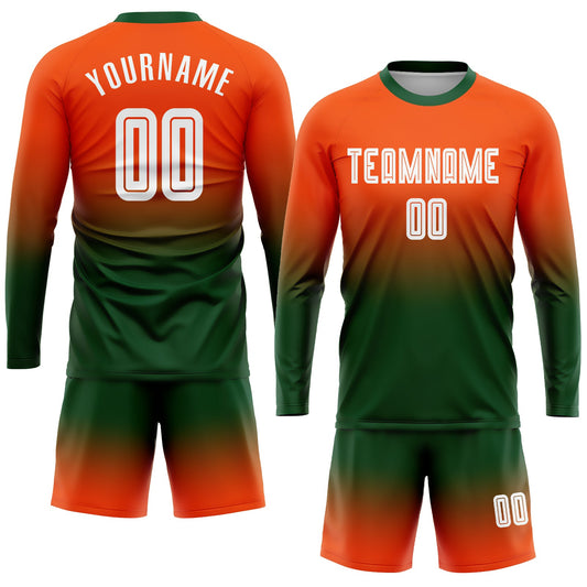 Custom Orange White-Green Sublimation Long Sleeve Fade Fashion Soccer Uniform Jersey - Sky-Custom