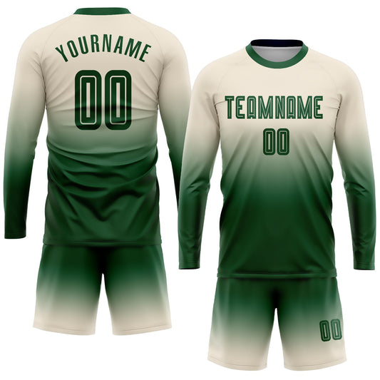 Custom Cream Green Sublimation Long Sleeve Fade Fashion Soccer Uniform Jersey - Sky-Custom