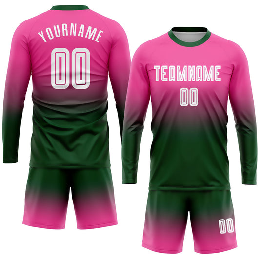 Custom Pink White-Green Sublimation Long Sleeve Fade Fashion Soccer Uniform Jersey - Sky-Custom