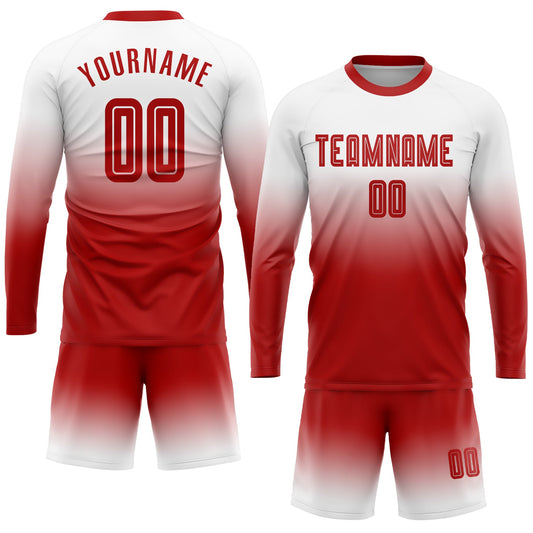 Custom White Red Sublimation Long Sleeve Fade Fashion Soccer Uniform Jersey - Sky-Custom