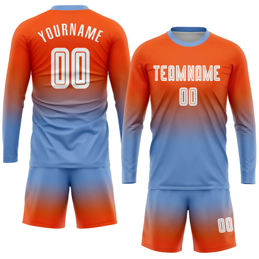 Custom Orange White-Light Blue Sublimation Long Sleeve Fade Fashion Soccer Uniform Jersey - Sky-Custom
