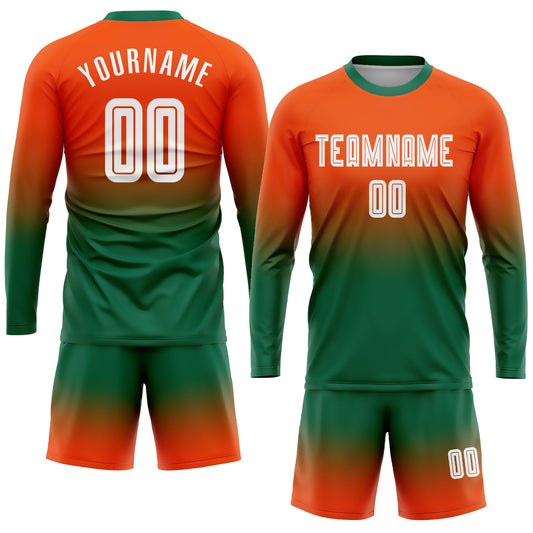 Custom Orange White-Kelly Green Sublimation Long Sleeve Fade Fashion Soccer Uniform Jersey - Sky-Custom