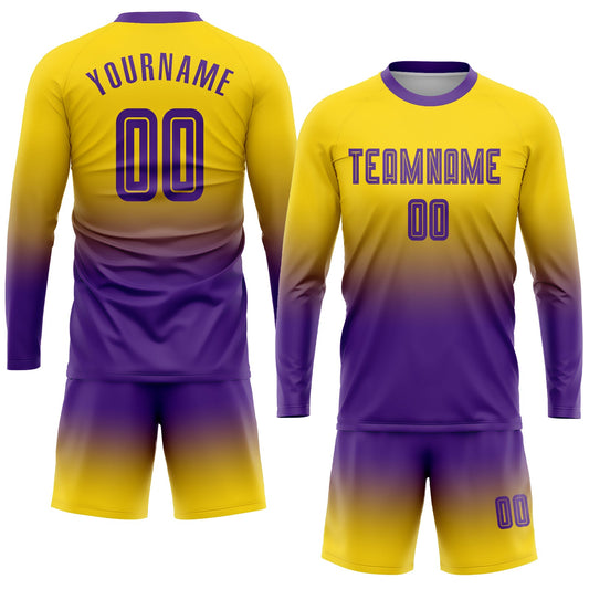 Custom Gold Purple Sublimation Long Sleeve Fade Fashion Soccer Uniform Jersey - Sky-Custom