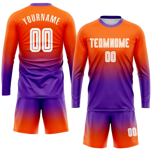Custom Orange White-Purple Sublimation Long Sleeve Fade Fashion Soccer Uniform Jersey - Sky-Custom