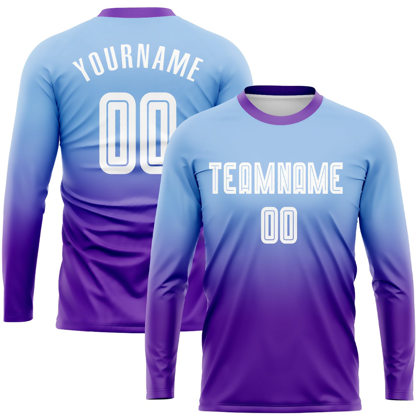 Custom Light Blue White-Purple Sublimation Long Sleeve Fade Fashion Soccer Uniform Jersey - Sky-Custom