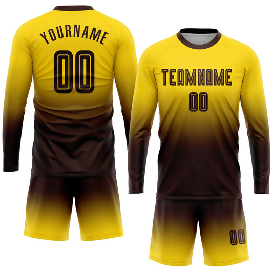 Custom Gold Brown Sublimation Long Sleeve Fade Fashion Soccer Uniform Jersey - Sky-Custom