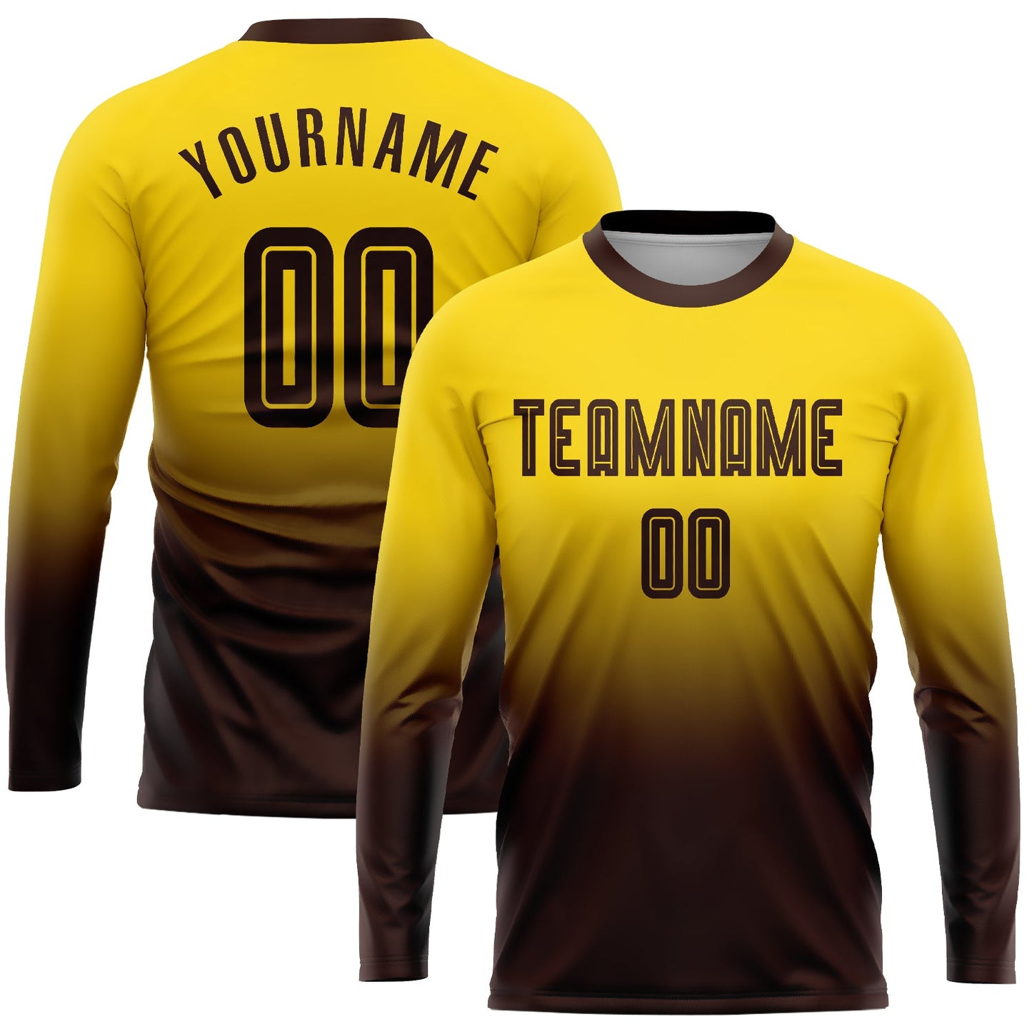Custom Gold Brown Sublimation Long Sleeve Fade Fashion Soccer Uniform Jersey - Sky-Custom