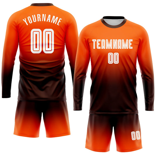 Custom Orange White-Brown Sublimation Long Sleeve Fade Fashion Soccer Uniform Jersey - Sky-Custom