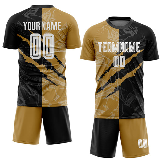 Custom Graffiti Pattern White Black-Old Gold Scratch Sublimation Soccer Uniform Jersey - Sky-Custom