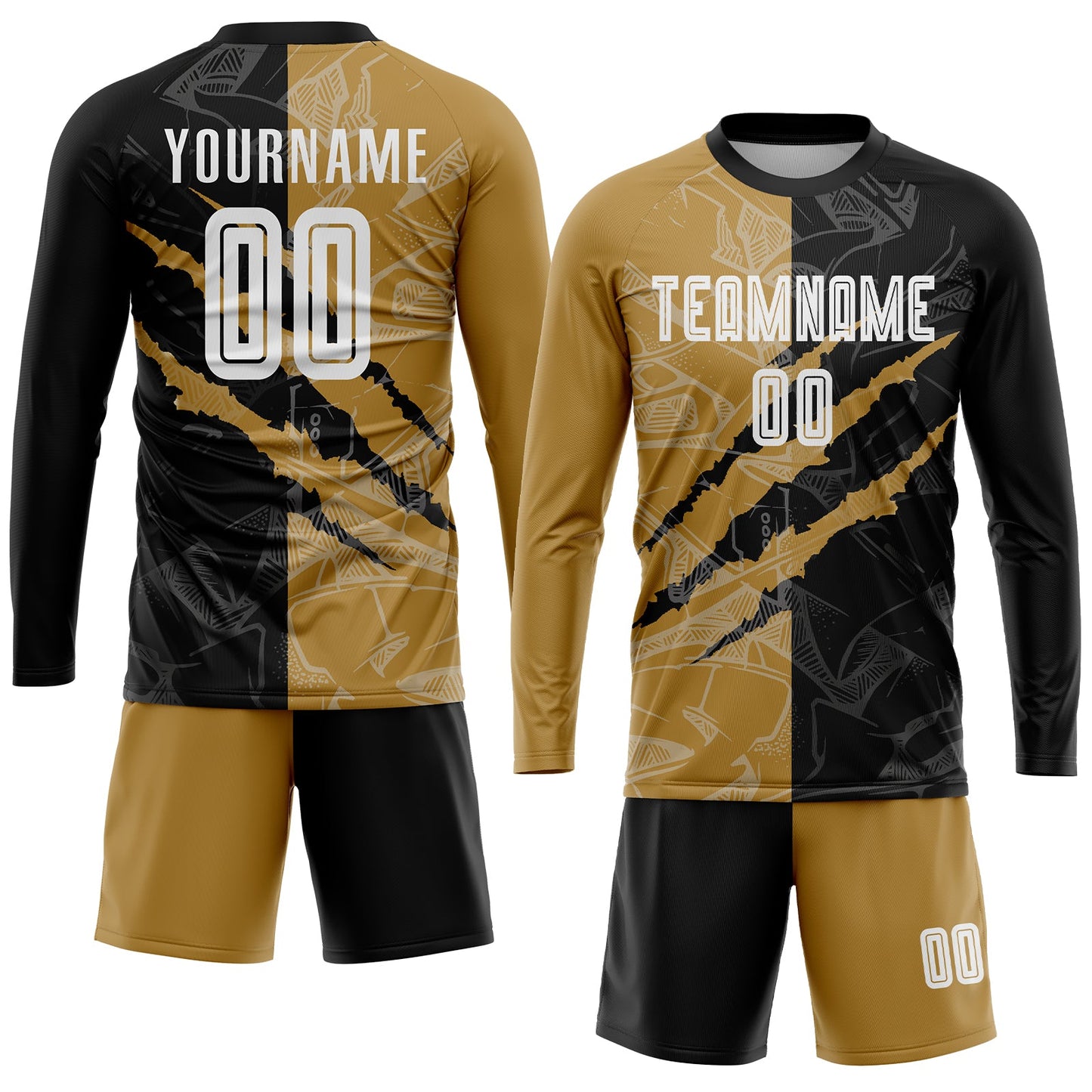 Custom Graffiti Pattern White Black-Old Gold Scratch Sublimation Soccer Uniform Jersey - Sky-Custom
