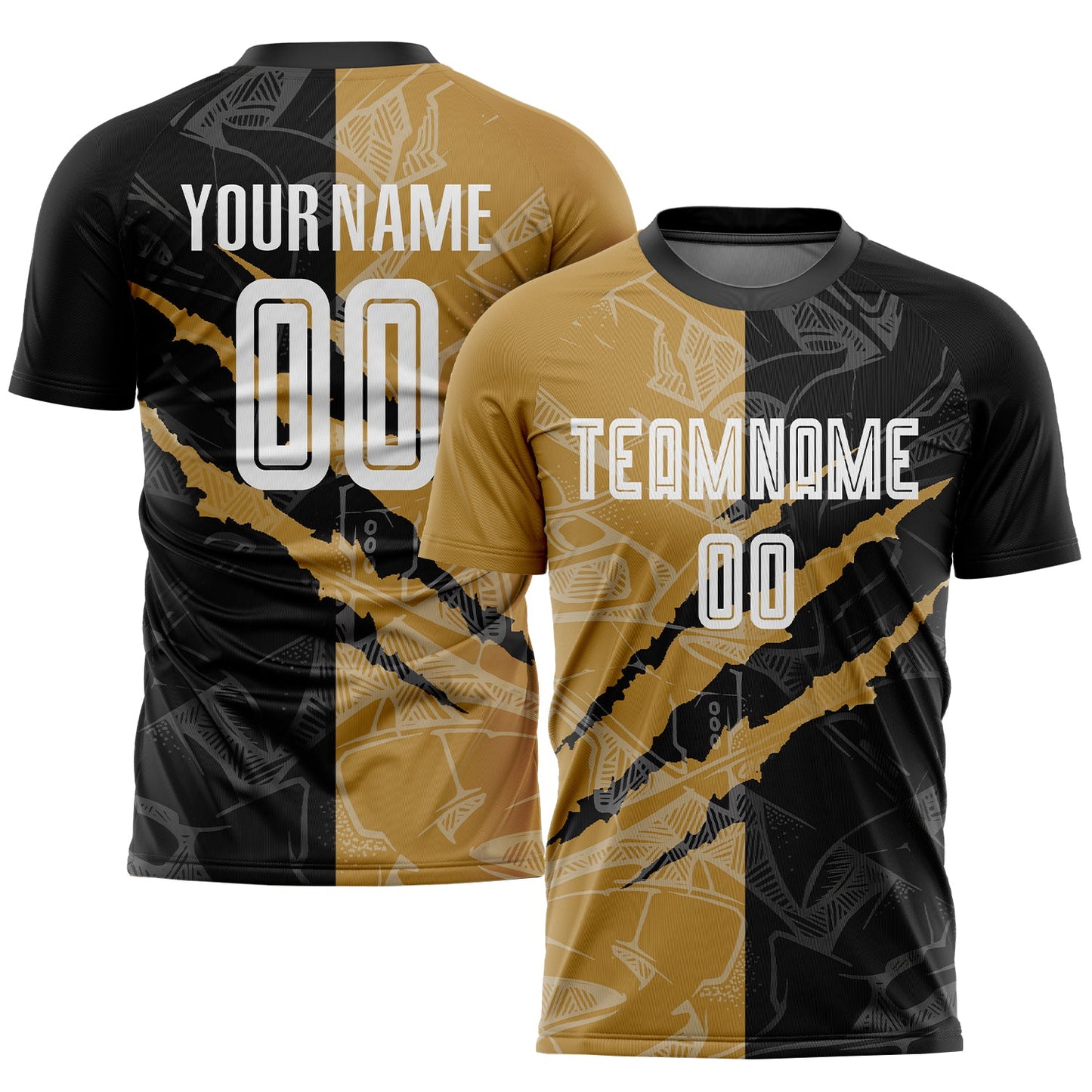 Custom Graffiti Pattern White Black-Old Gold Scratch Sublimation Soccer Uniform Jersey - Sky-Custom