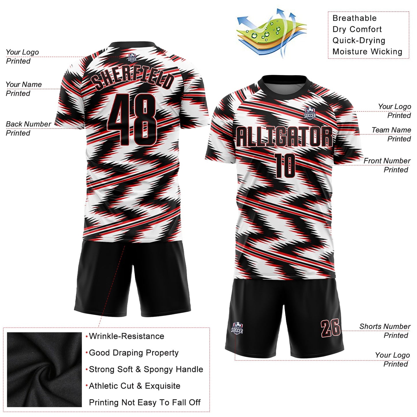 Custom White Black-Red Sublimation Soccer Uniform Jersey - Sky-Custom