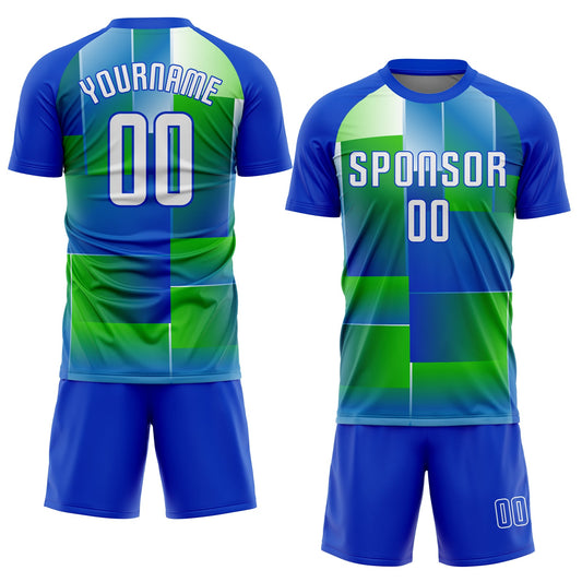 Custom Royal White-Kelly Green Sublimation Soccer Uniform Jersey - Sky-Custom