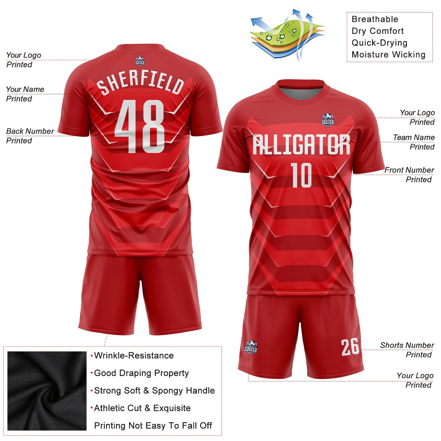 Custom Red White Sublimation Soccer Uniform Jersey - Sky-Custom