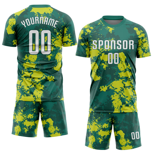 Custom Kelly Green White-Neon Green Sublimation Soccer Uniform Jersey - Sky-Custom