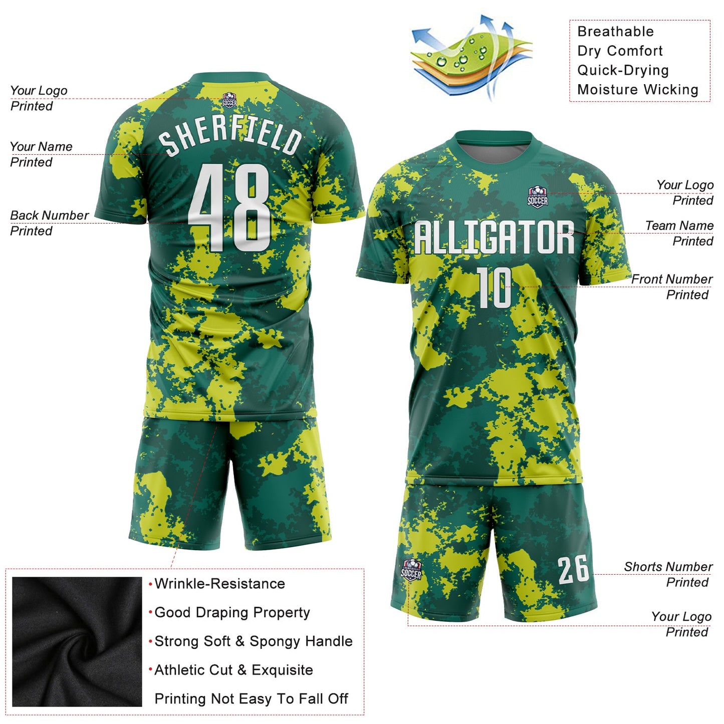 Custom Kelly Green White-Neon Green Sublimation Soccer Uniform Jersey - Sky-Custom