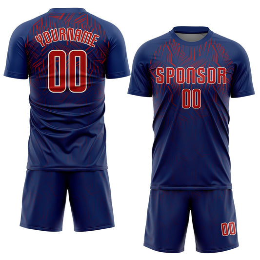 Custom Navy Red-Cream Sublimation Soccer Uniform Jersey - Sky-Custom
