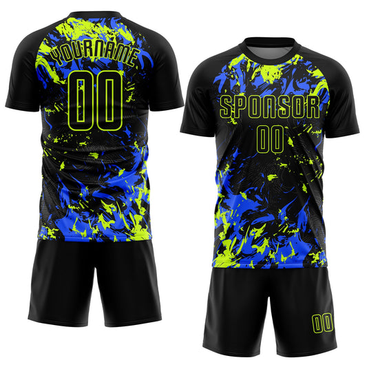 Custom Black Black Neon Green-Royal Sublimation Soccer Uniform Jersey - Sky-Custom