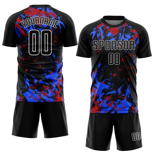 Custom Black Black Royal-Red Sublimation Soccer Uniform Jersey - Sky-Custom
