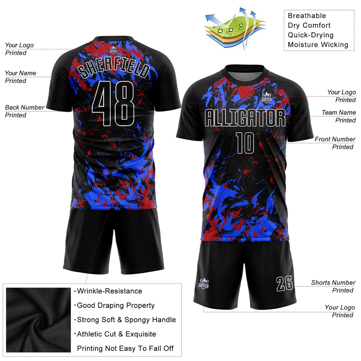 Custom Black Black Royal-Red Sublimation Soccer Uniform Jersey - Sky-Custom