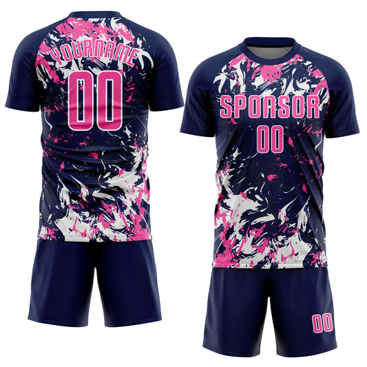 Custom Navy Pink-White Sublimation Soccer Uniform Jersey - Sky-Custom