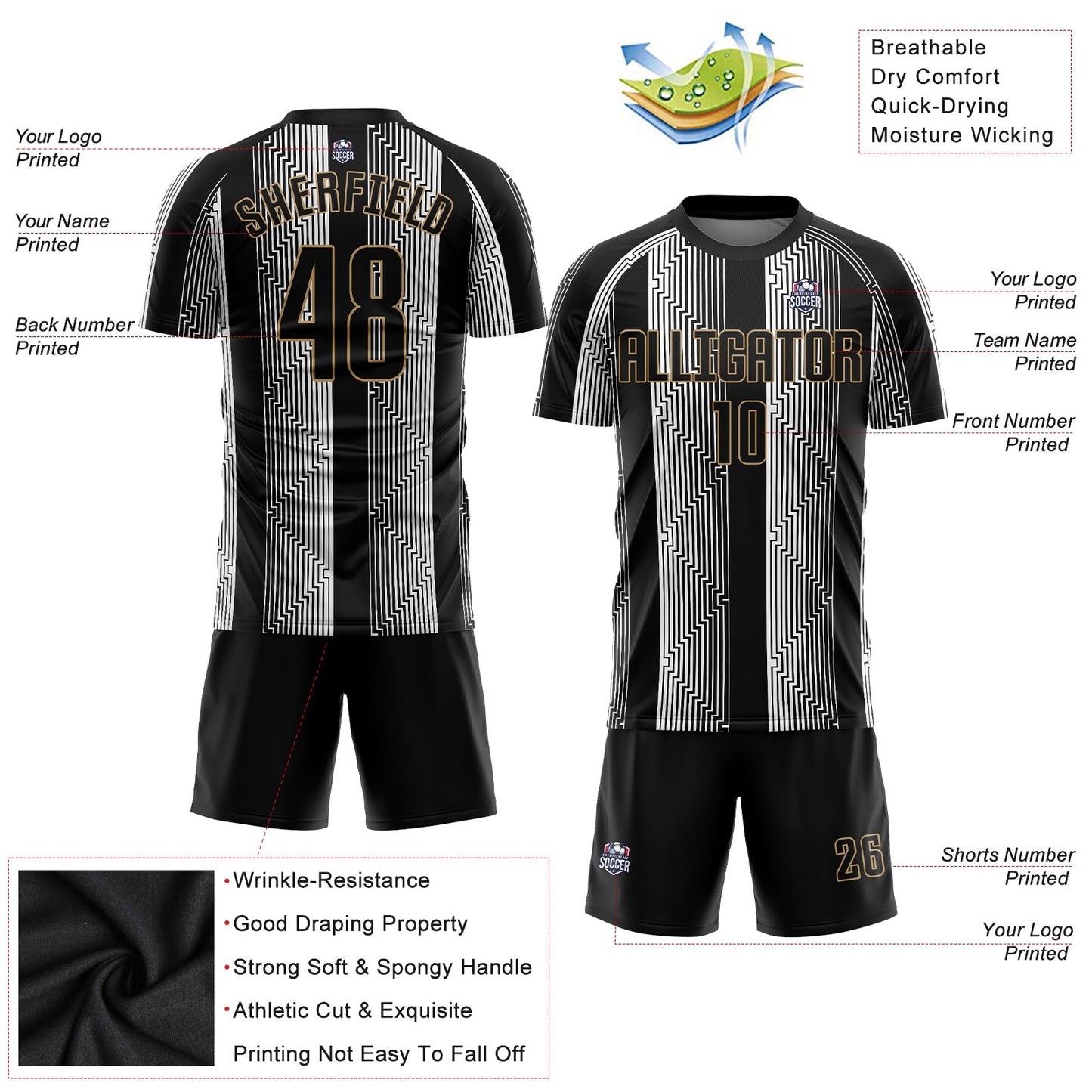 Custom Black Black-Old Gold Sublimation Soccer Uniform Jersey - Sky-Custom