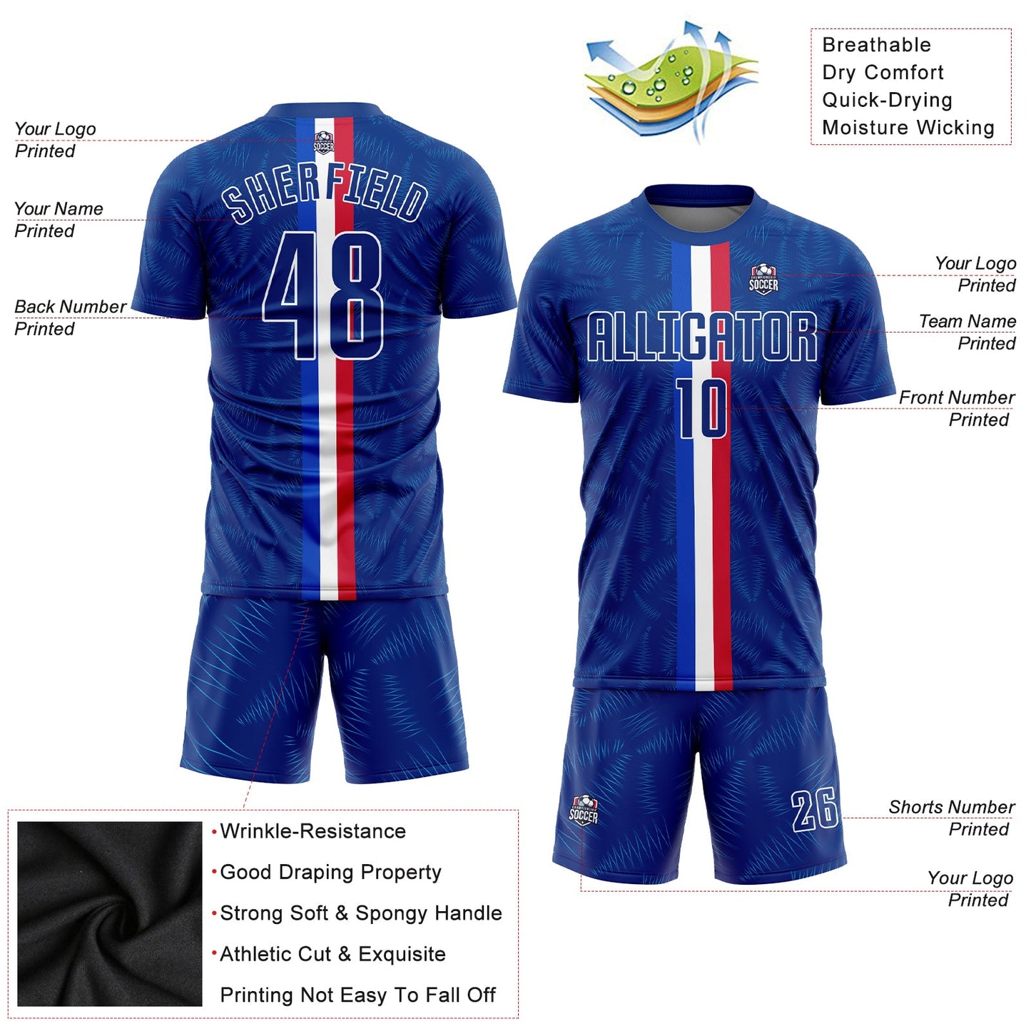 Custom Royal Royal-Red Sublimation Soccer Uniform Jersey - Sky-Custom