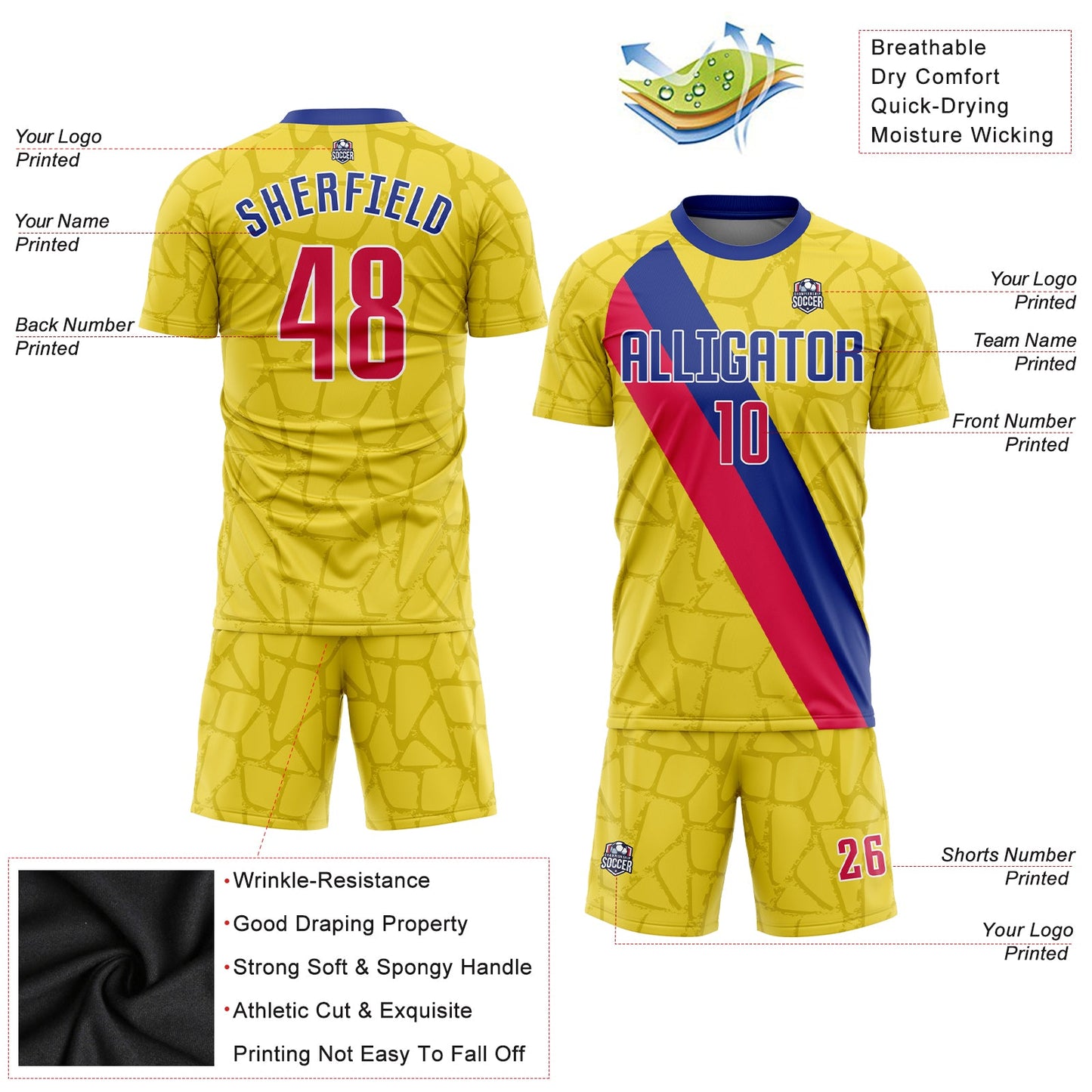 Custom Gold Red-Royal Sublimation Soccer Uniform Jersey - Sky-Custom