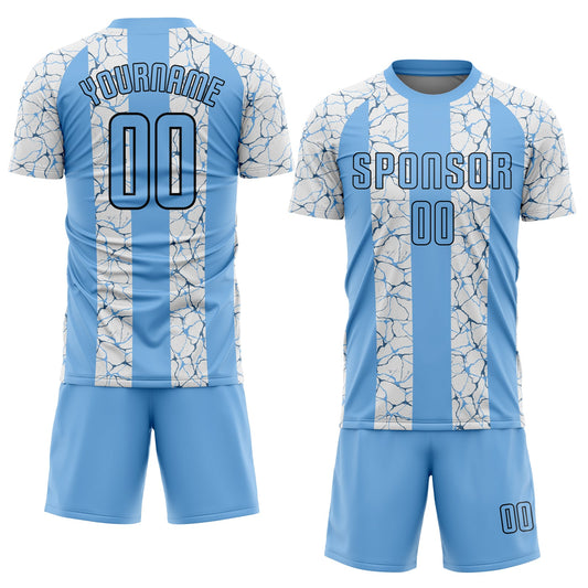 Custom Light Blue Black-White Sublimation Soccer Uniform Jersey - Sky-Custom