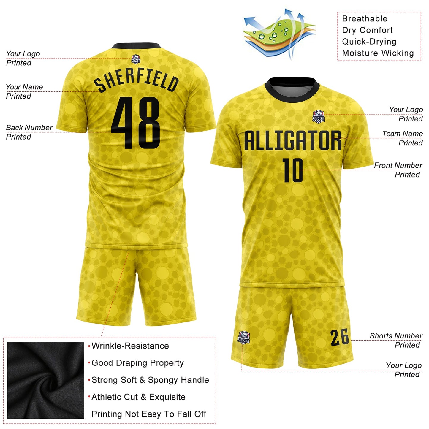 Custom Gold Black Sublimation Soccer Uniform Jersey - Sky-Custom