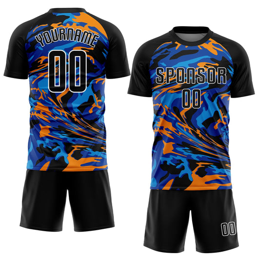 Custom Black Black Royal-Orange Sublimation Soccer Uniform Jersey - Sky-Custom