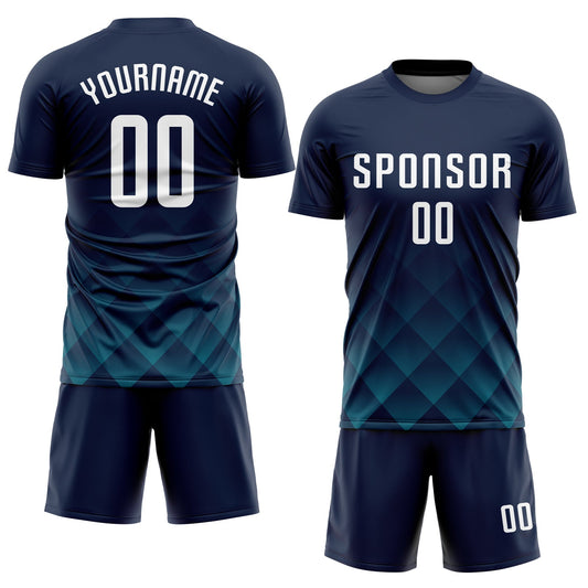 Custom Navy White-Teal Sublimation Soccer Uniform Jersey - Sky-Custom