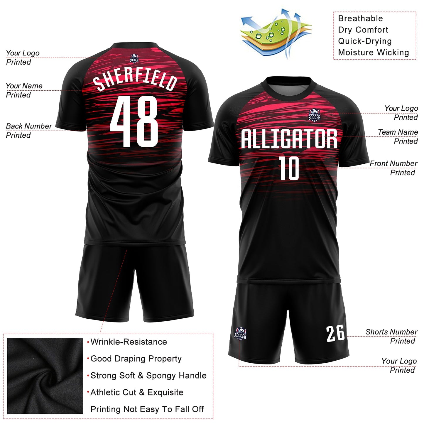 Custom Black White-Red Sublimation Soccer Uniform Jersey - Sky-Custom